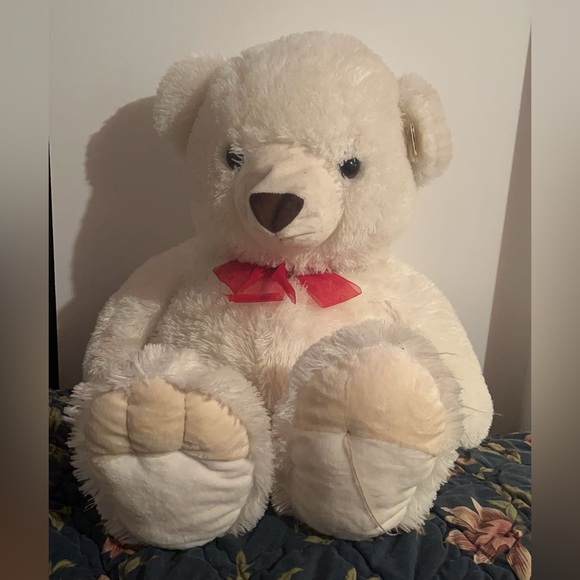 🧸White with Red Bow Plush Giant Teddy 29inch - Picture 2 of 7